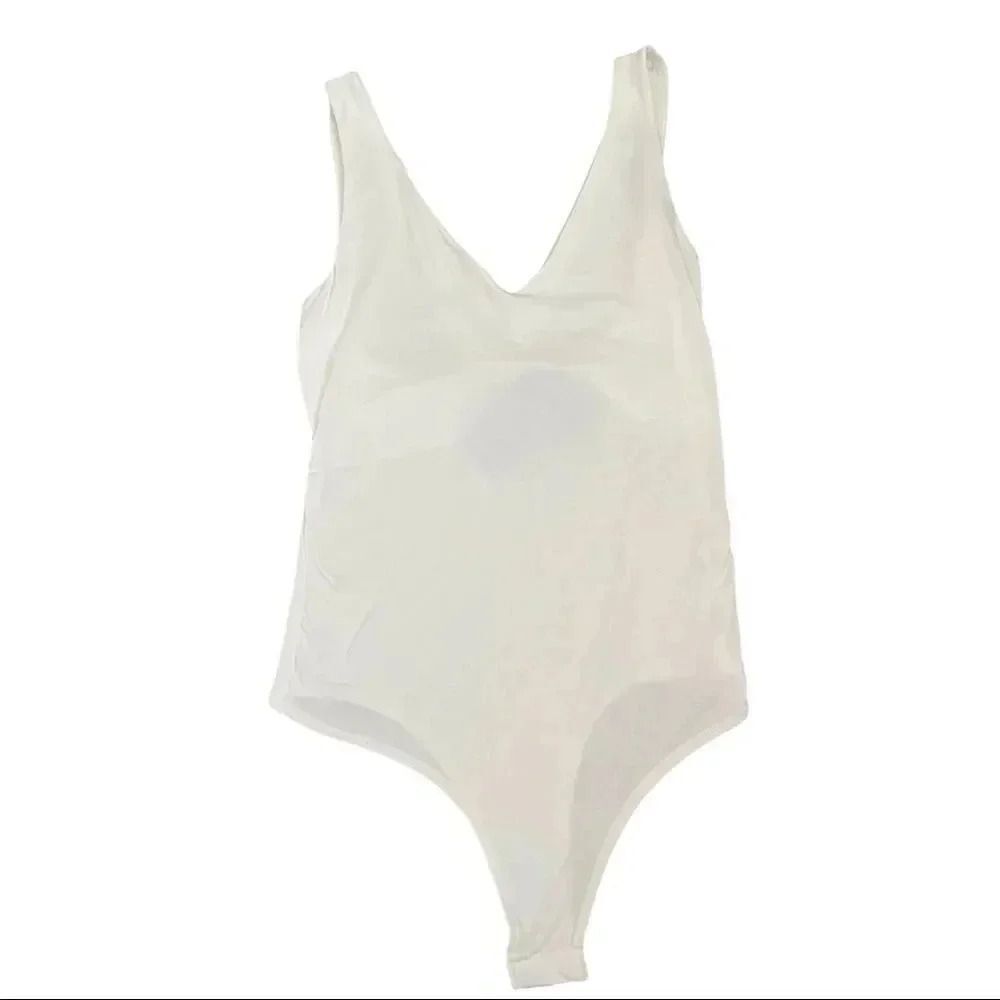 NWT Gaze V-Neck White Boho Womens Bodysuit SZ XS